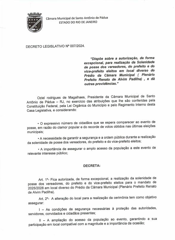 Posse dos Vereadores e do Prefeito e do Vice-Prefeito